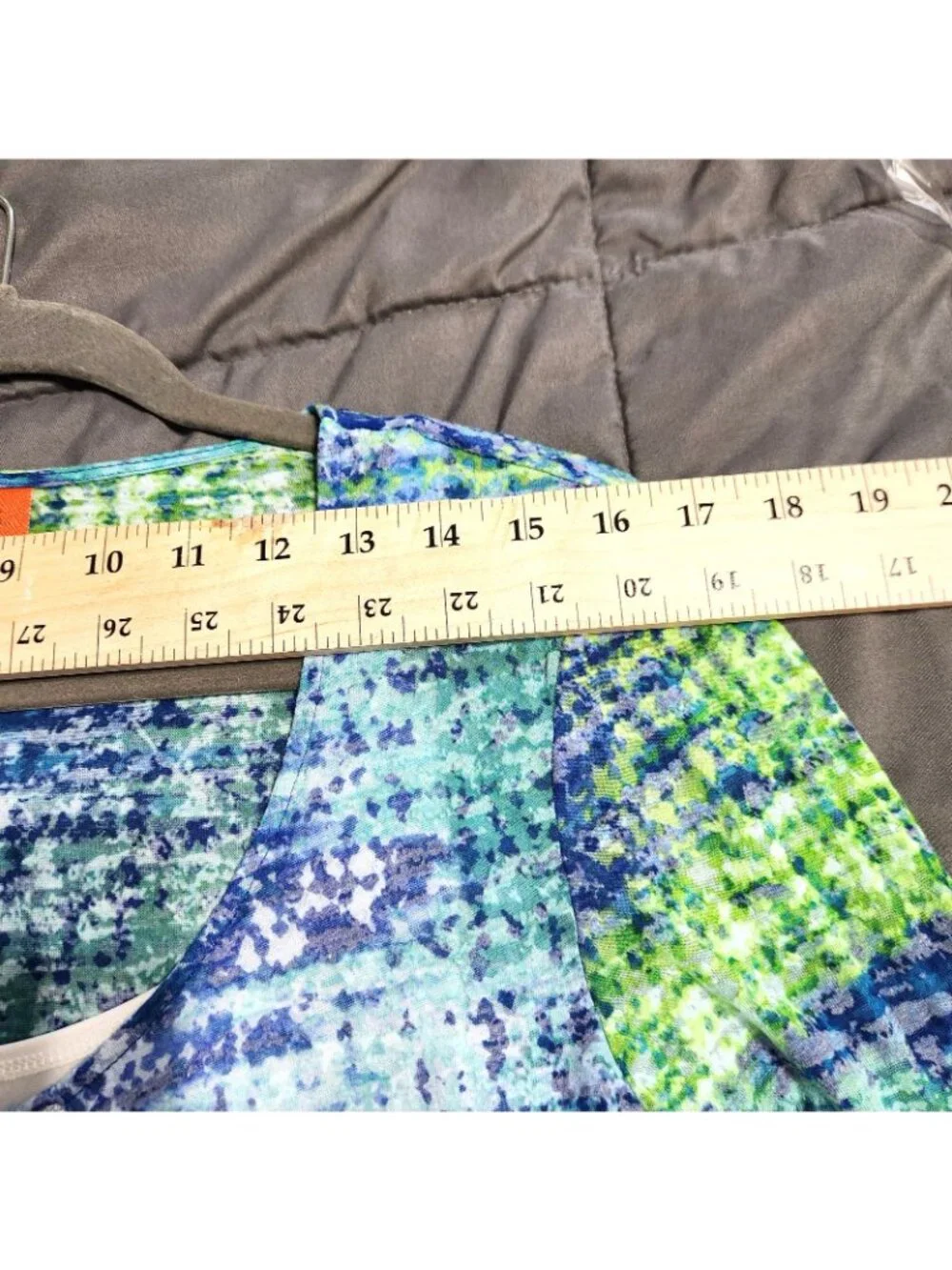 Hearts of Palm Embellished Watercolor Print Top Women's M Blue Green 3/4 Sleeve - Picture 10 of 13
